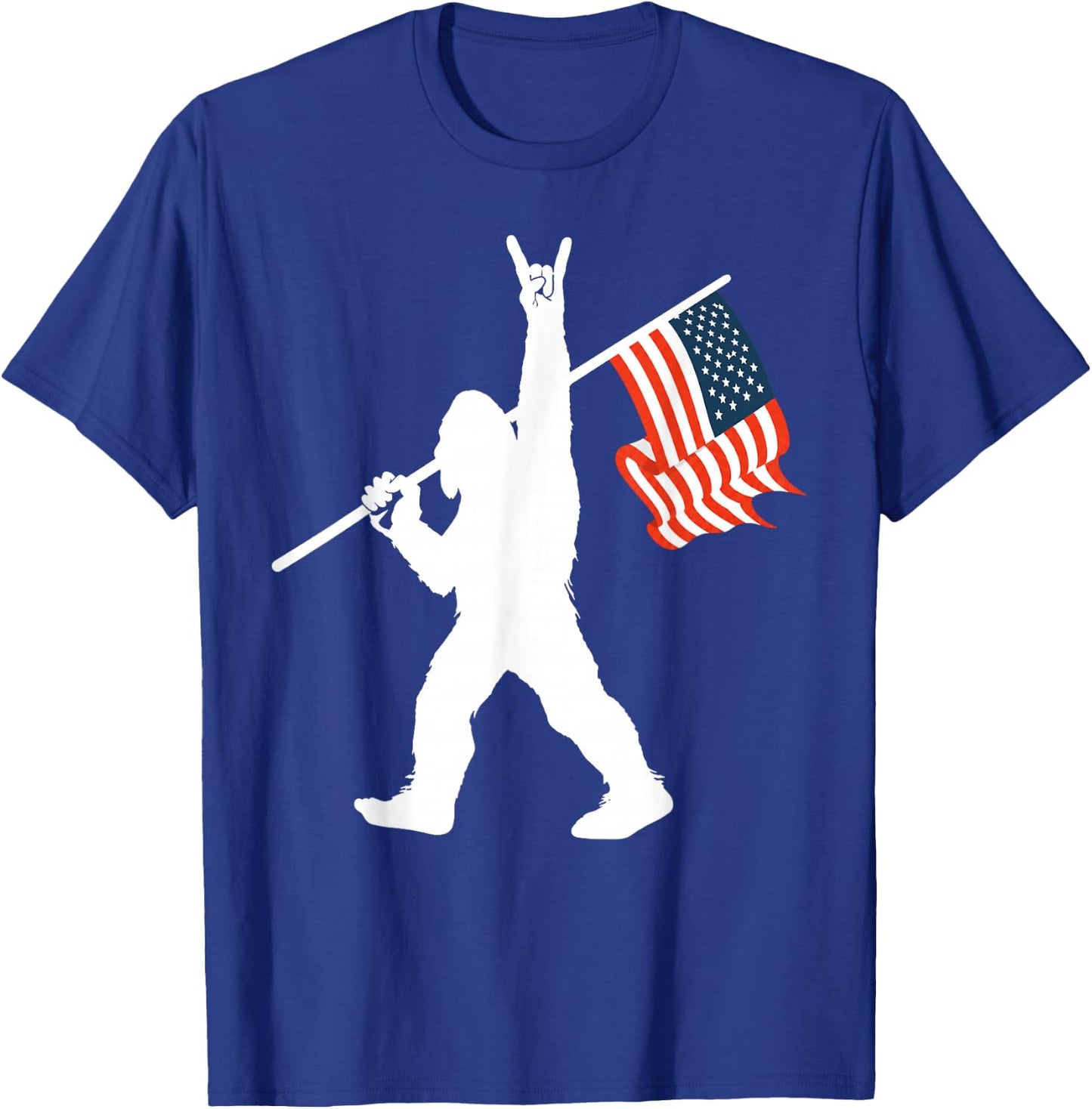 Big Foot Bigfoot Sasquatch American Flag Patriotic 4th July T-Shirt - T-Shirt | Royal