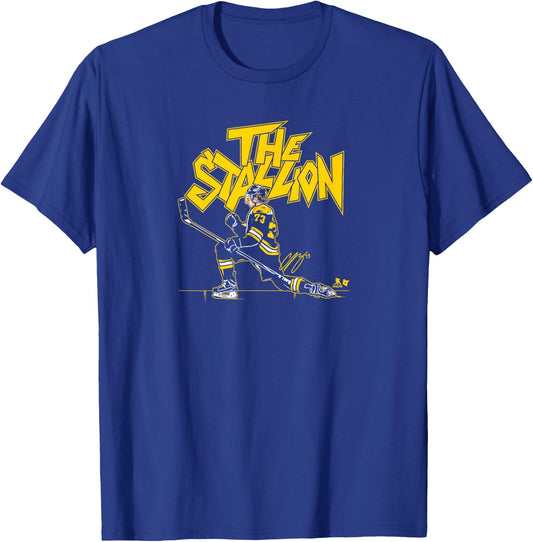 Charlie McAvoy: The Stallion - Boston Hockey T-Shirt - T-Shirt | Royal