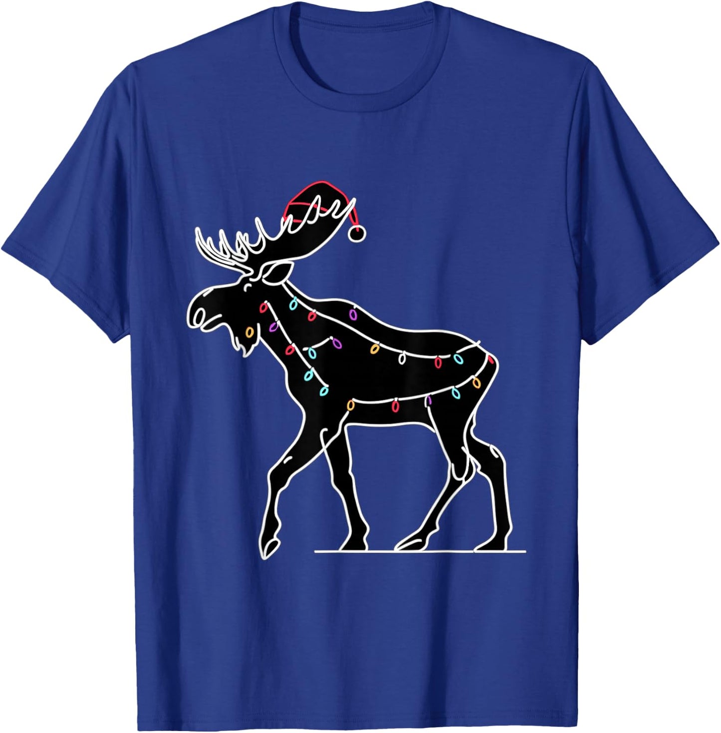 Moose Santa Hat Christmas Tree Lights Ugly Pajama Lover T-Shirt - T-Shirt | Royal