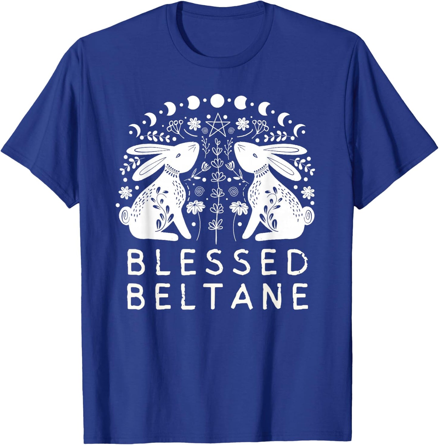 Pagan Rabbits and Flowers Beltane Blessings Paganism T-Shirt - T-Shirt | Royal