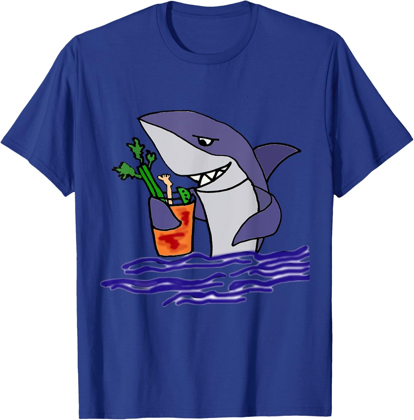 Smiletodaytees Funny Shark Drinking Bloody Mary T-Shirt - T-Shirt | Royal