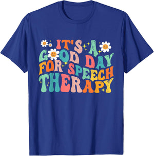 Retro Groovy It's A Good Day For Speech Therapy Smile Face T-Shirt - T-Shirt | Royal