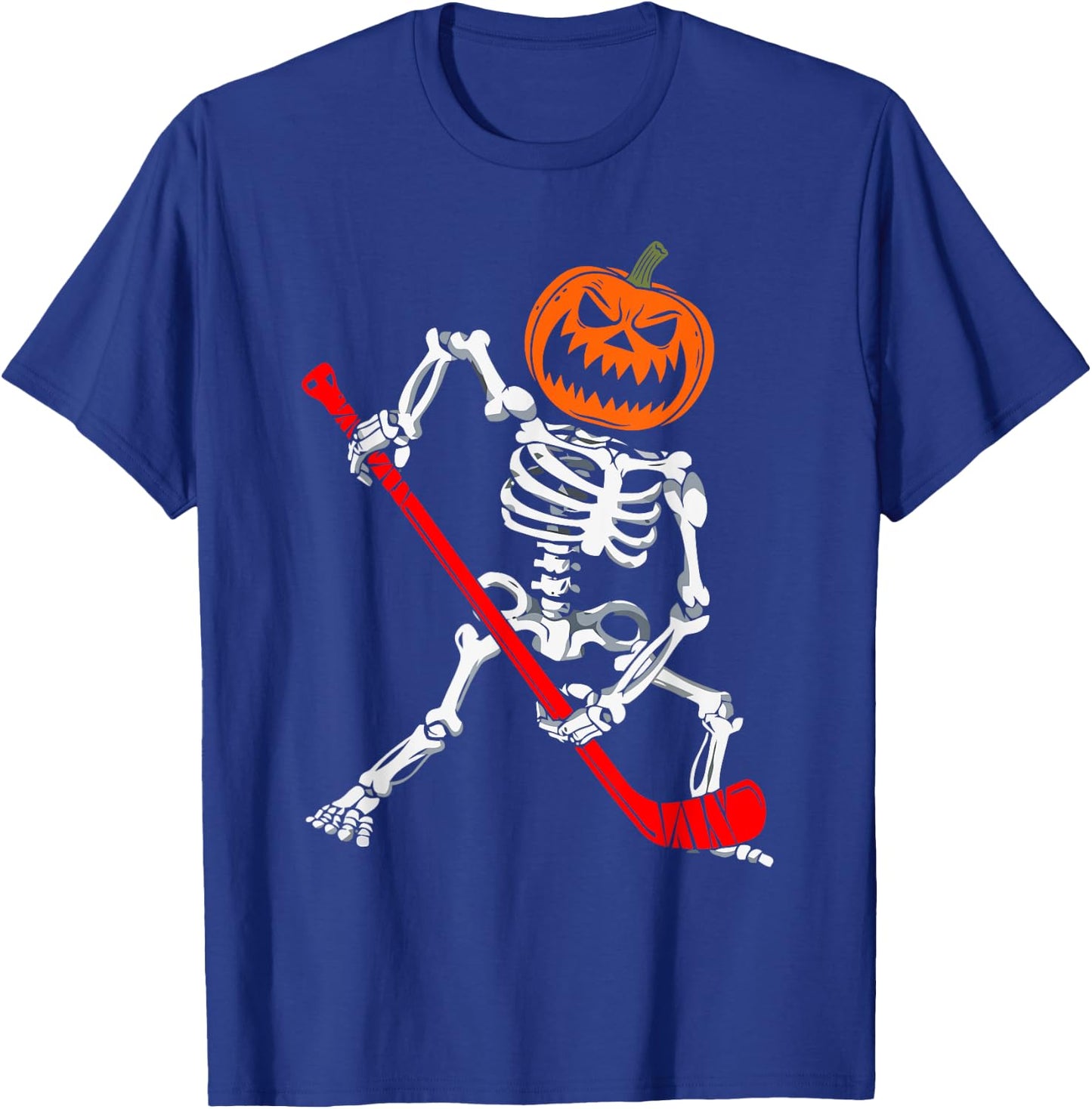Skeleton Ice Hockey Halloween Pumpkin Hockey Boys Kids T-Shirt - T-Shirt | Royal