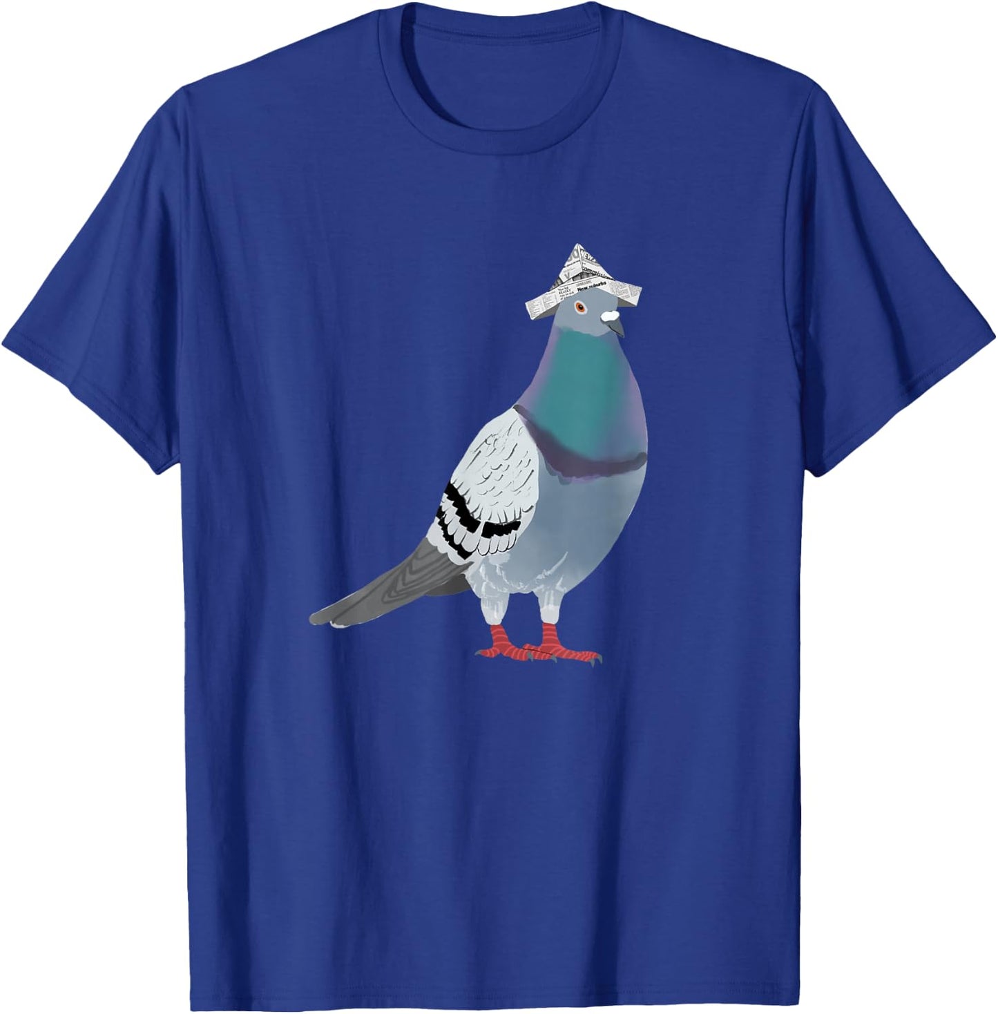 Pigeon with Newspaper Hat , black T-Shirt - T-Shirt | Royal