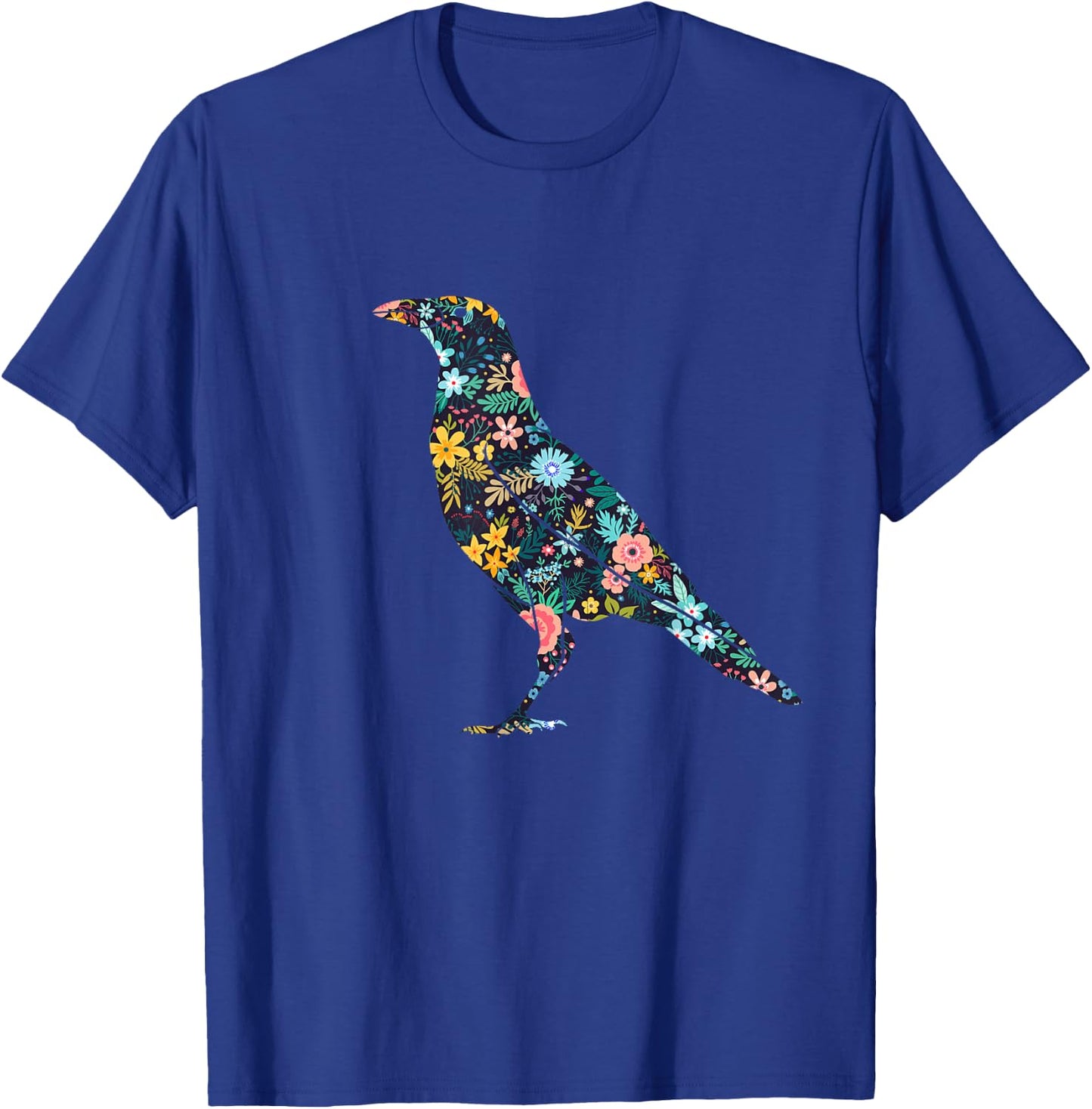 Floral Crow Silhouette Girls Graphic Raven T-Shirt - T-Shirt | Royal