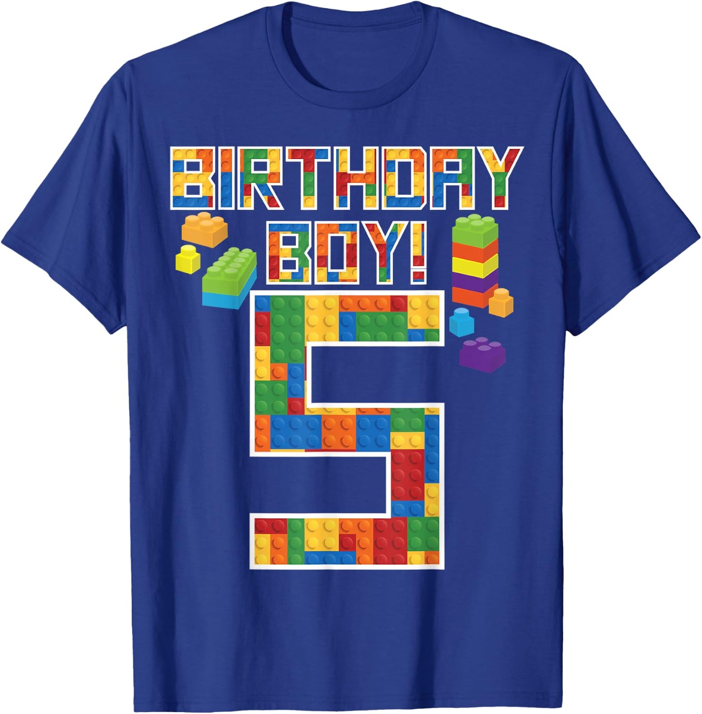 Cute 5th Birthday Gift 5 Years Old Block Building Boys Kids T-Shirt - T-Shirt | Royal