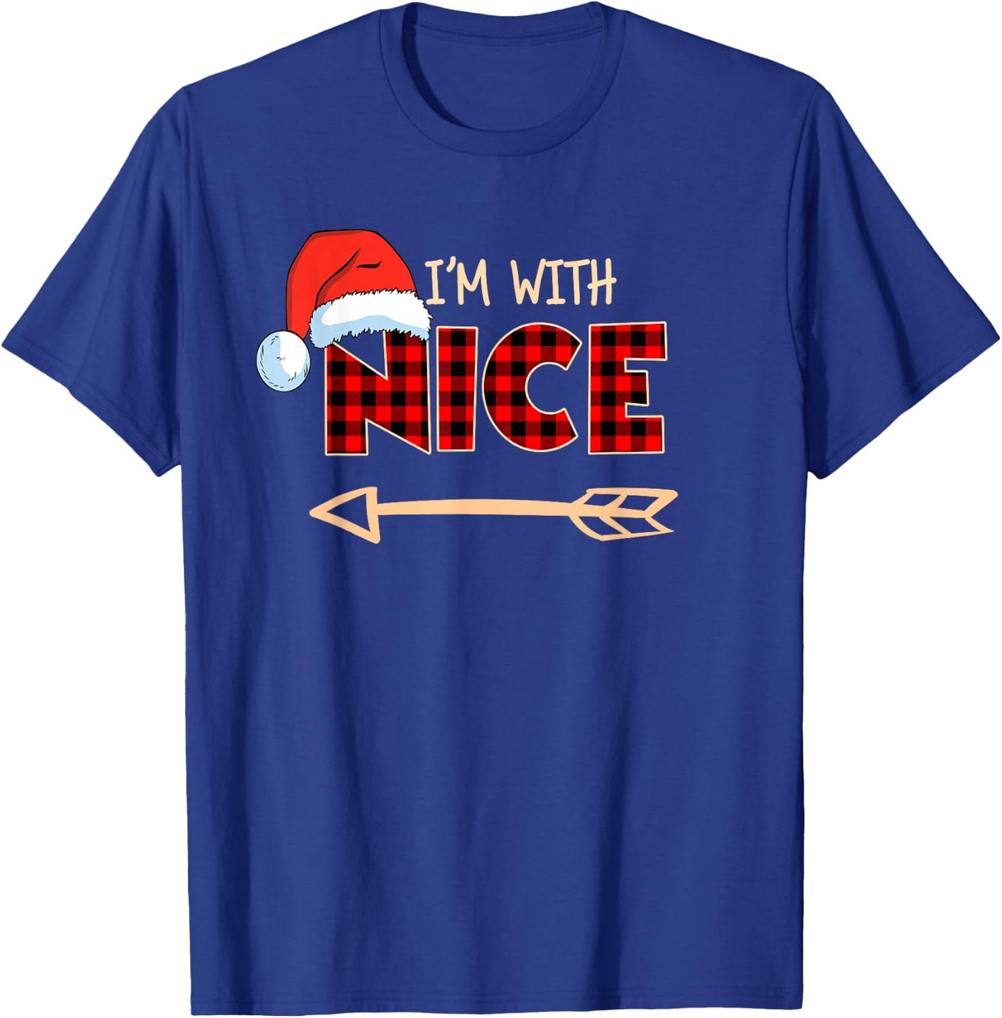 Naughty or Nice Christmas Couple I'm With Nice Red Plaid T-Shirt - T-Shirt | Royal