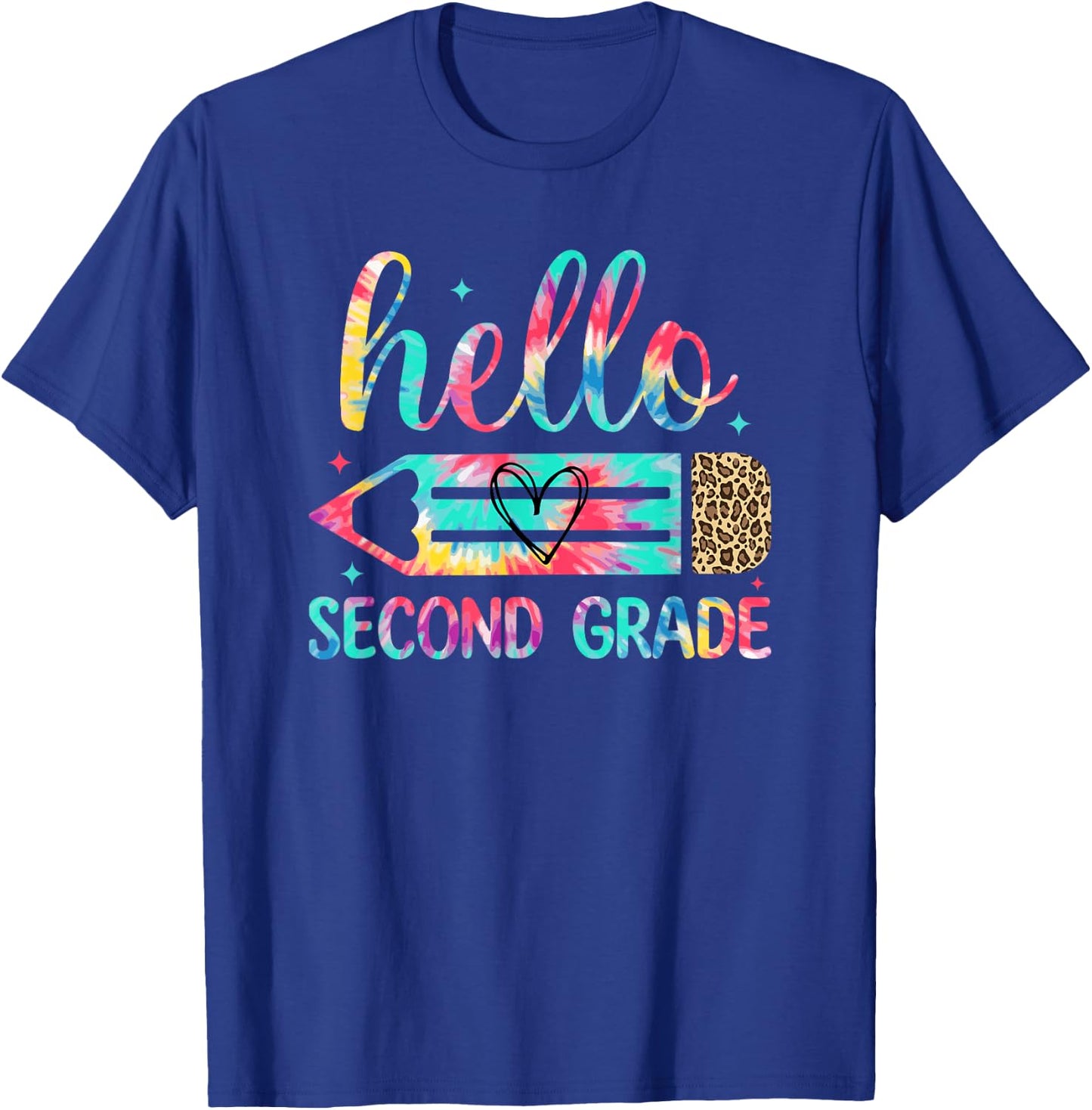 Back to School Hello Second 2nd Grade Leopard Tie Dye Pencil T-Shirt - T-Shirt | Royal