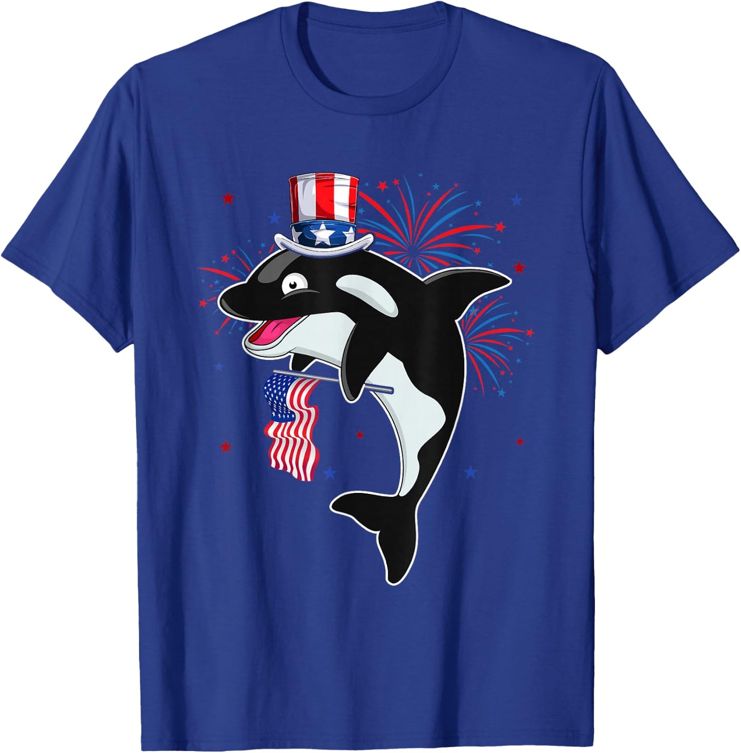 Orca Costume American Flag 4th of July Fireworks Lover T-Shirt - T-Shirt | Royal