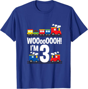 Boys WOOooOOOH! I'm 3 Trains Birthday for Toddlers T-Shirt - T-Shirt | Royal