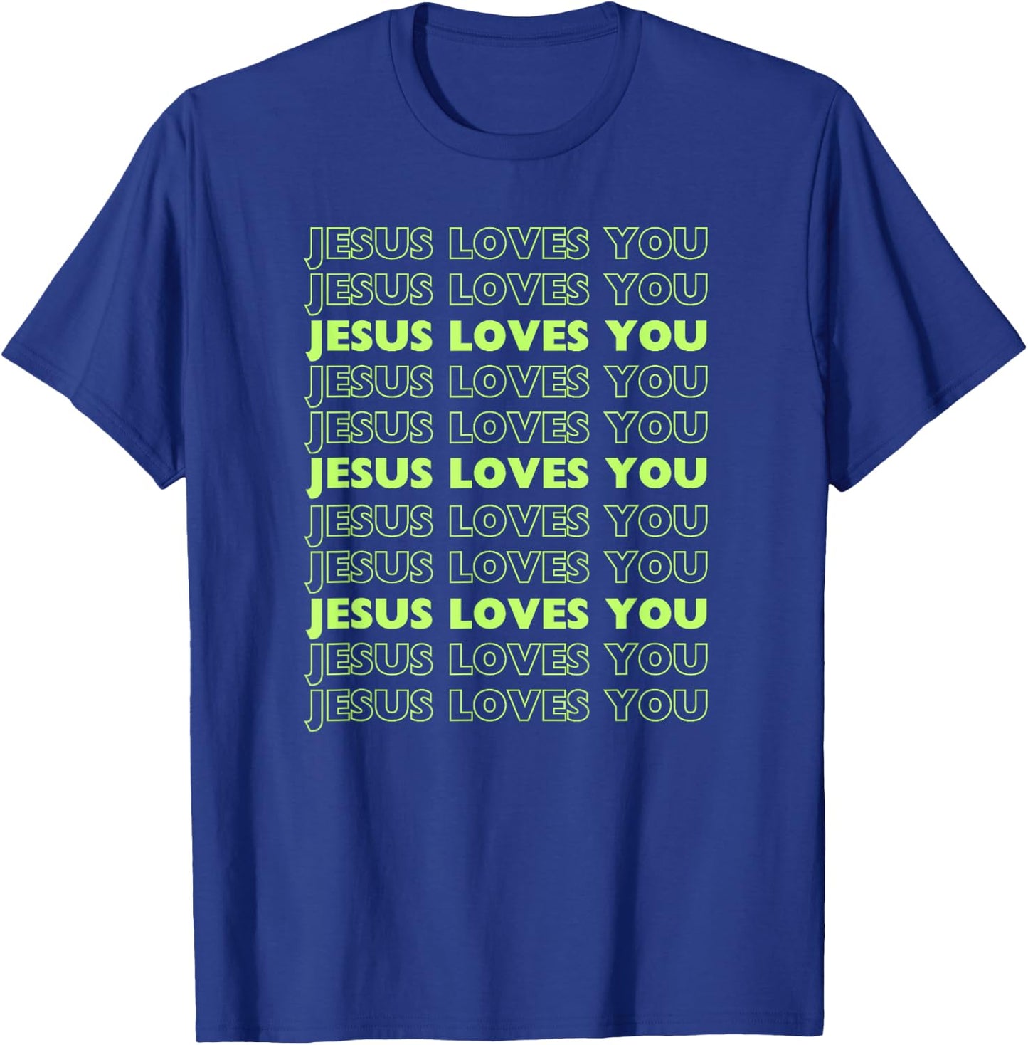 Jesus Loves You with lime green letters Christian T-Shirt - T-Shirt | Royal