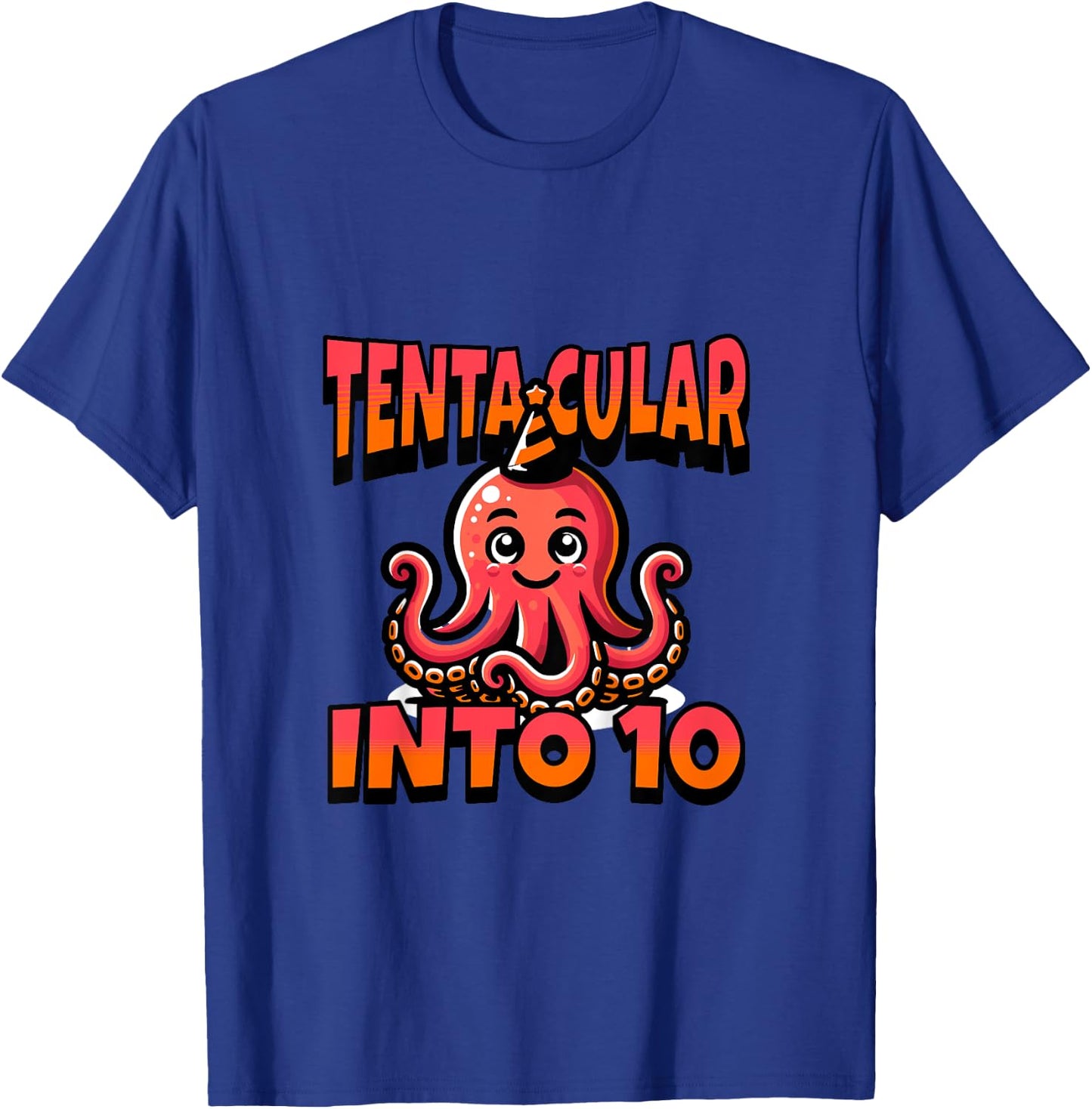 Kids Octopus Tentacular Into 10 Year Old 10th Birthday Boy Girl T-Shirt - T-Shirt | Royal