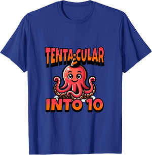 Kids Octopus Tentacular Into 10 Year Old 10th Birthday Boy Girl T-Shirt - T-Shirt | Royal