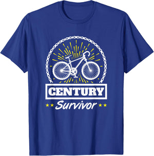 Century Survivor Cycling Century Ride 100 Miles T-Shirt - T-Shirt | Royal