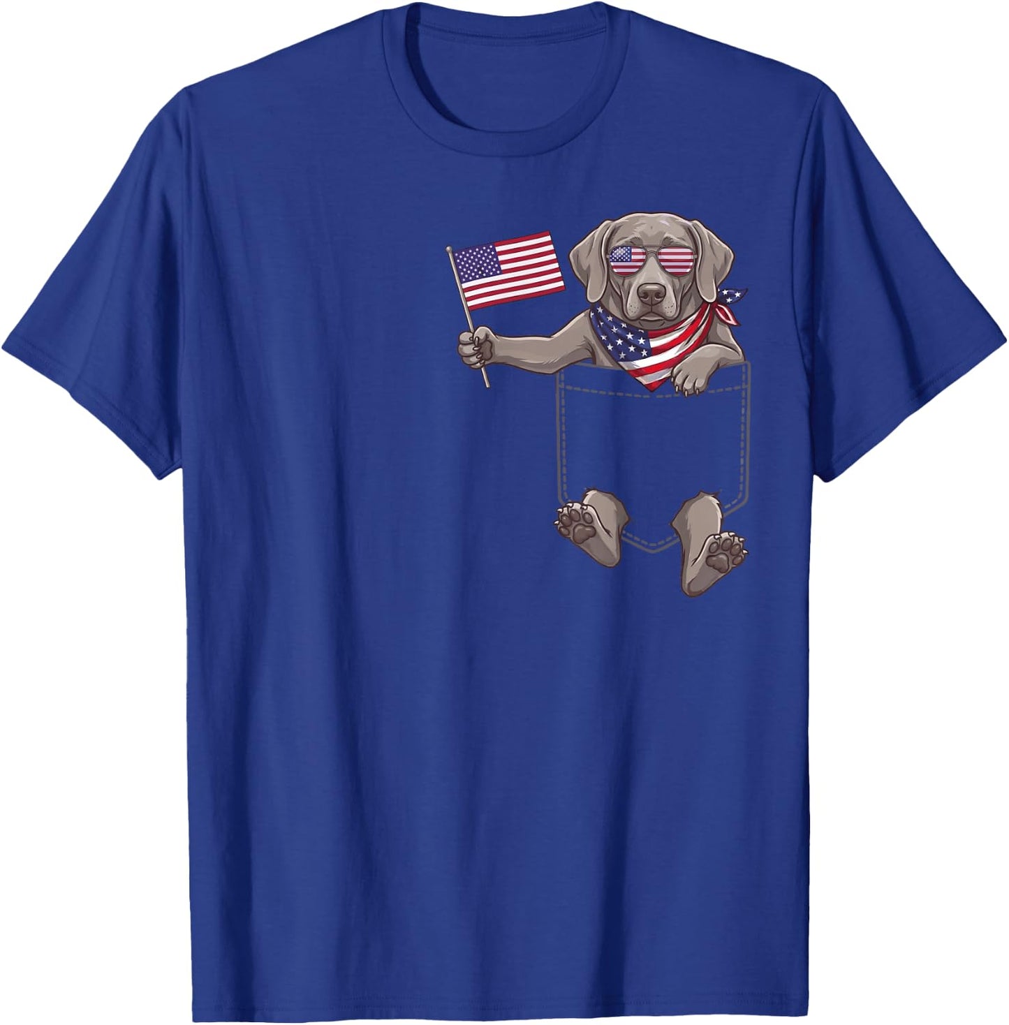Weimaraner Dog Pocket Patriotic American Flag 4th of July T-Shirt - T-Shirt | Royal