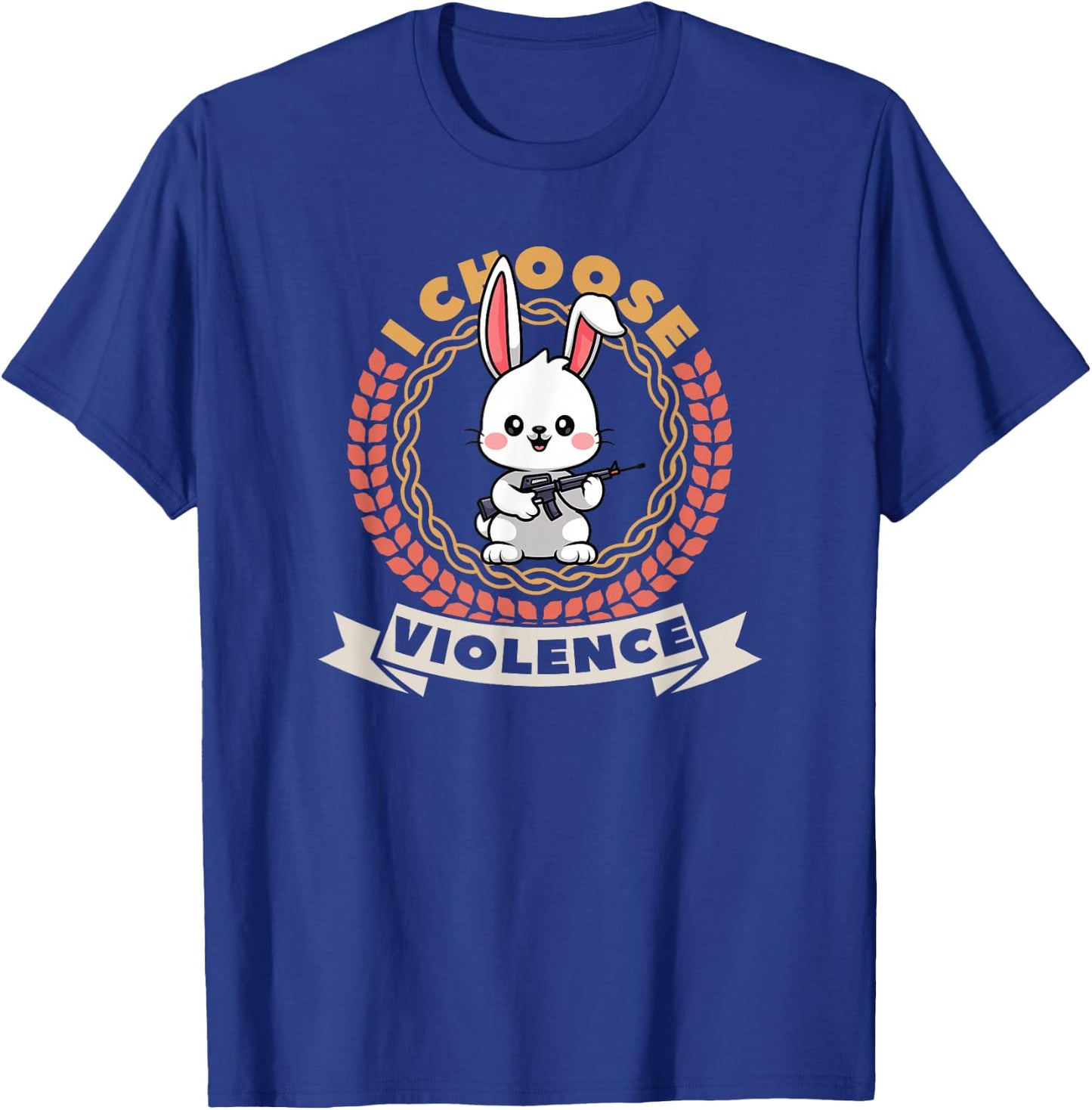 I Choose Violence Funny Cute Bunny holding Gun T-Shirt - T-Shirt | Royal