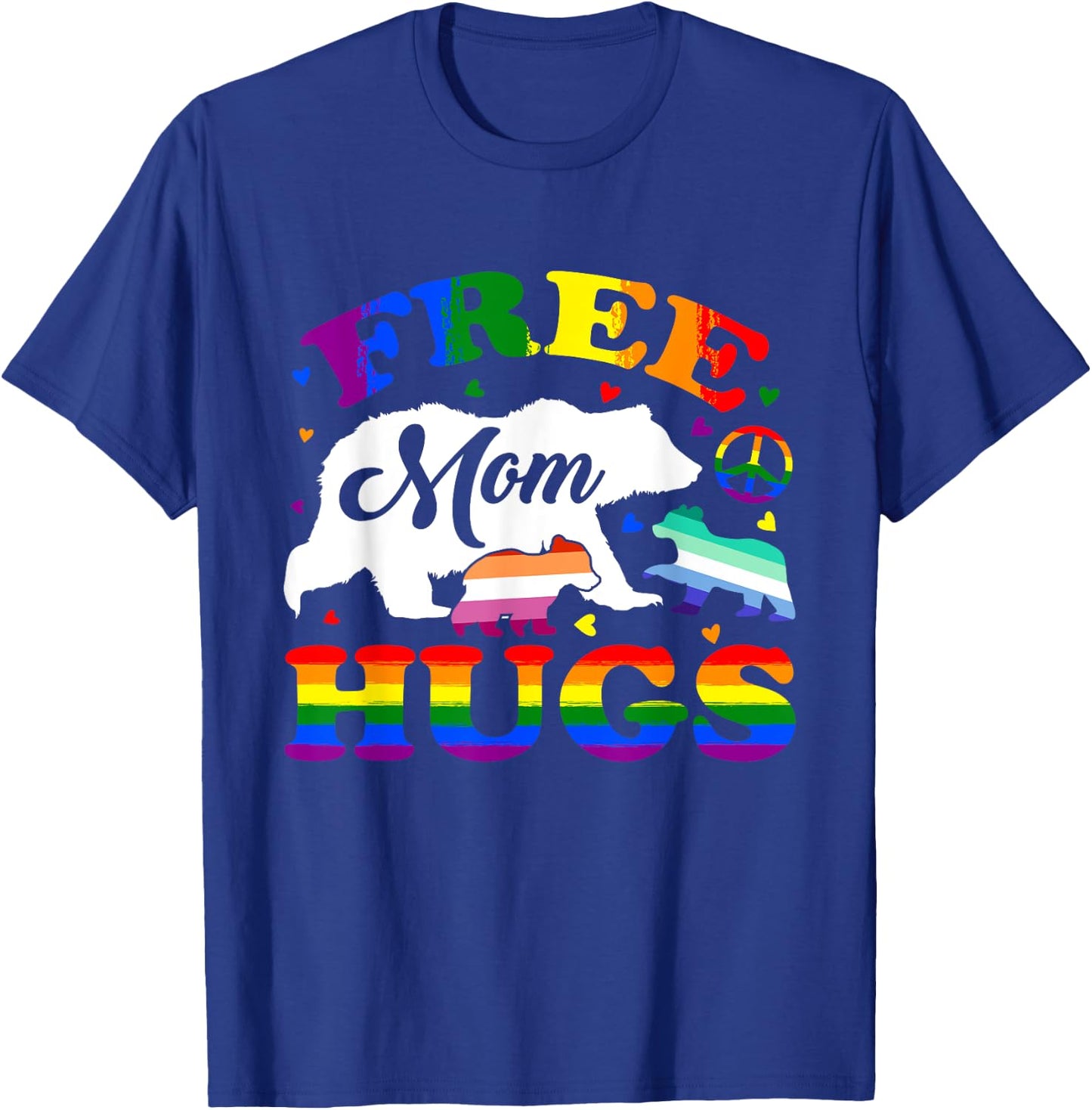LGBTQ Pride Mama Bear Free Mom Hugs Vintage Rainbow Flag T-Shirt - T-Shirt | Royal