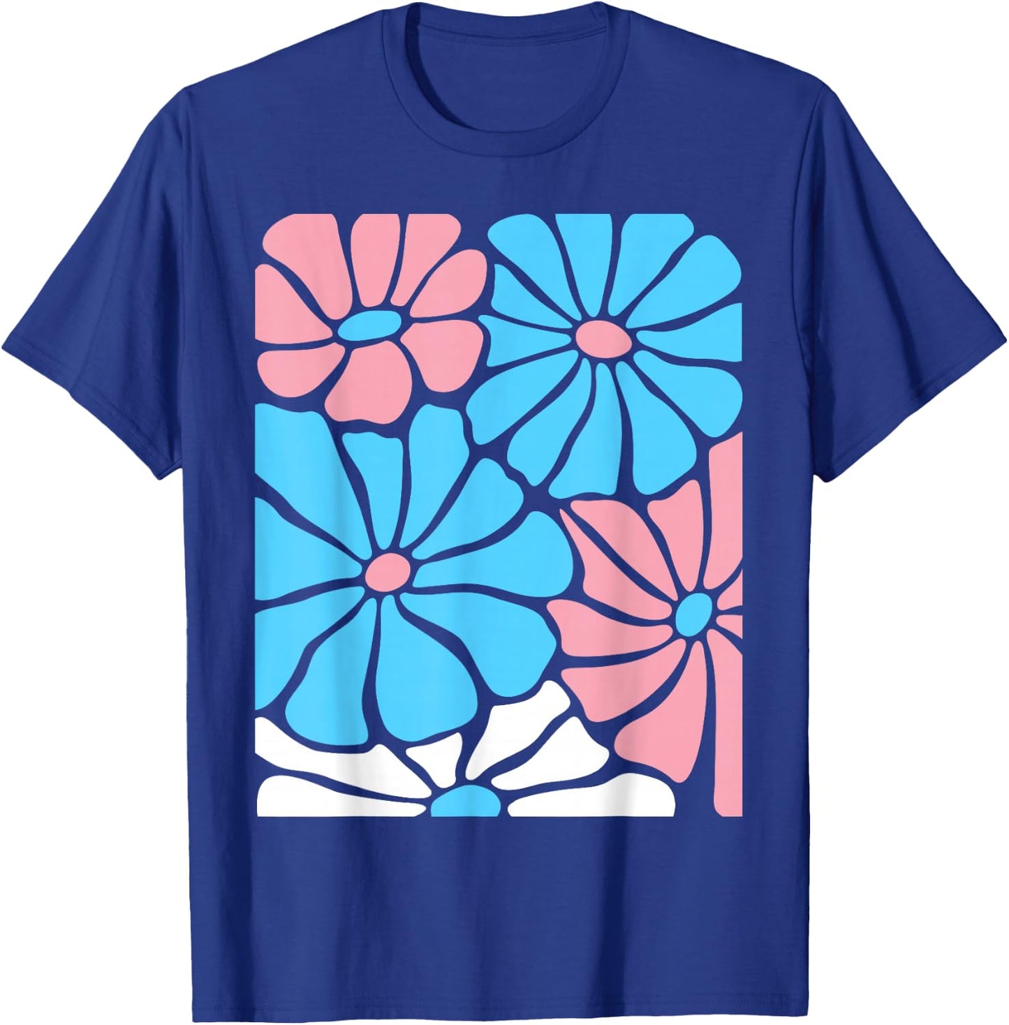 Bold Trans Pride Flowers In Transgender Flag Colors T-Shirt - T-Shirt | Royal