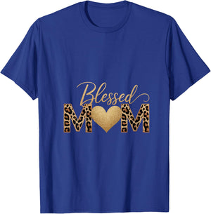 Women's Mama Women Blessed Mom Leopard Print Happy Mothers Day V-Neck T-Shirt - T-Shirt | Royal