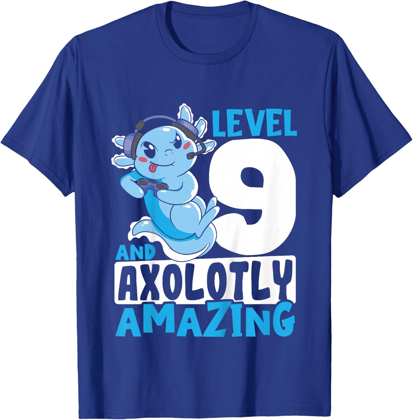 Kids Axolotl Birthday Gaming 9 Year Old Axolotl 9th Birthday T-Shirt - T-Shirt | Royal