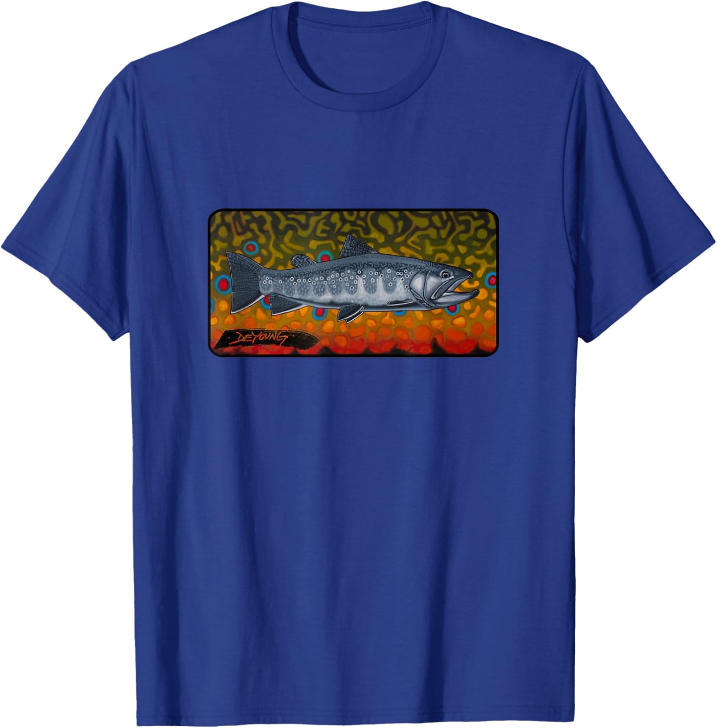 Contemporary Brook Trout Fly Fishing Derek DeYoung T-Shirt - T-Shirt | Royal