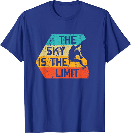 The Sky Is The Limit Retro Rock Climbing Vintage Climber T-Shirt - T-Shirt | Royal
