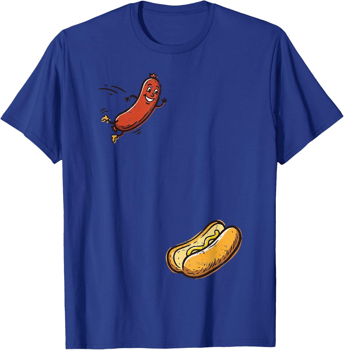 Hotdog Jumping Into Bun Funny Hot Dog Sausage Men Women Kids T-Shirt - T-Shirt | Royal