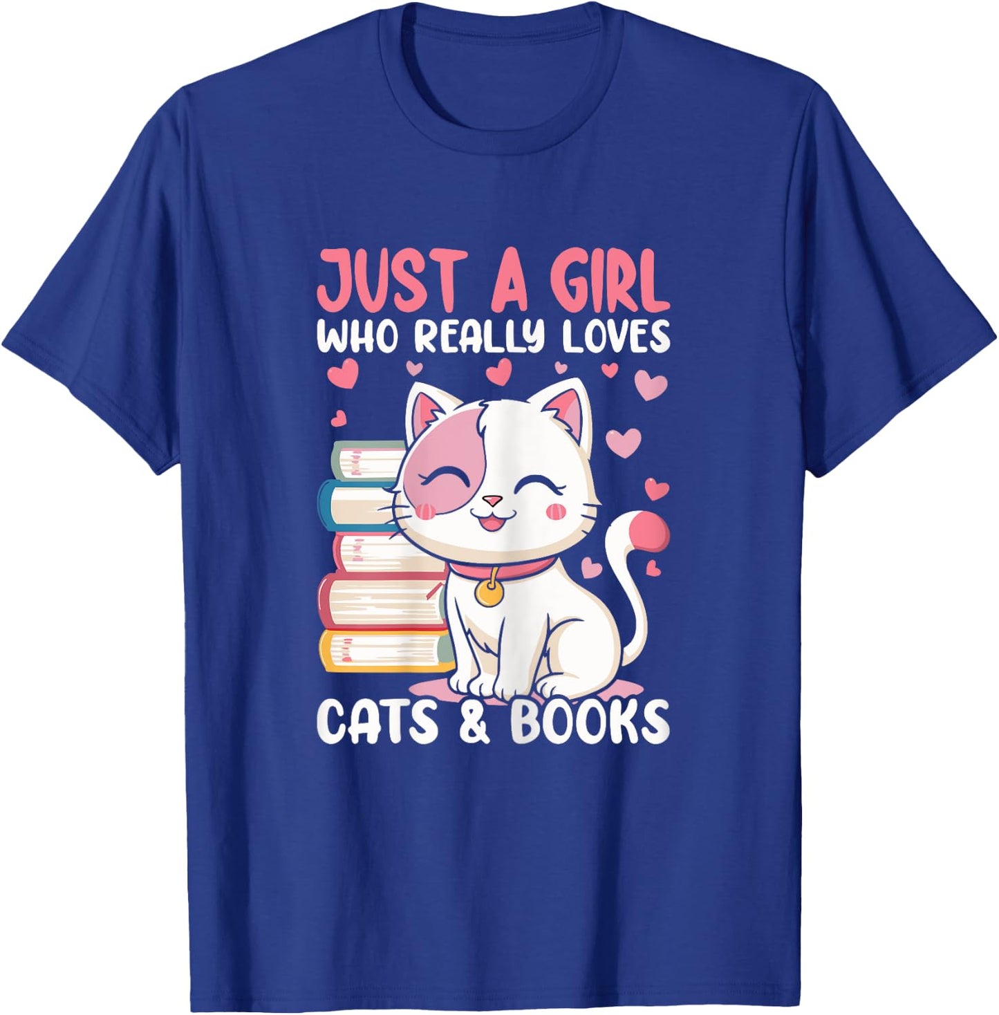 Girl Who Loves Cats and Books Cute T-Shirt - T-Shirt | Royal