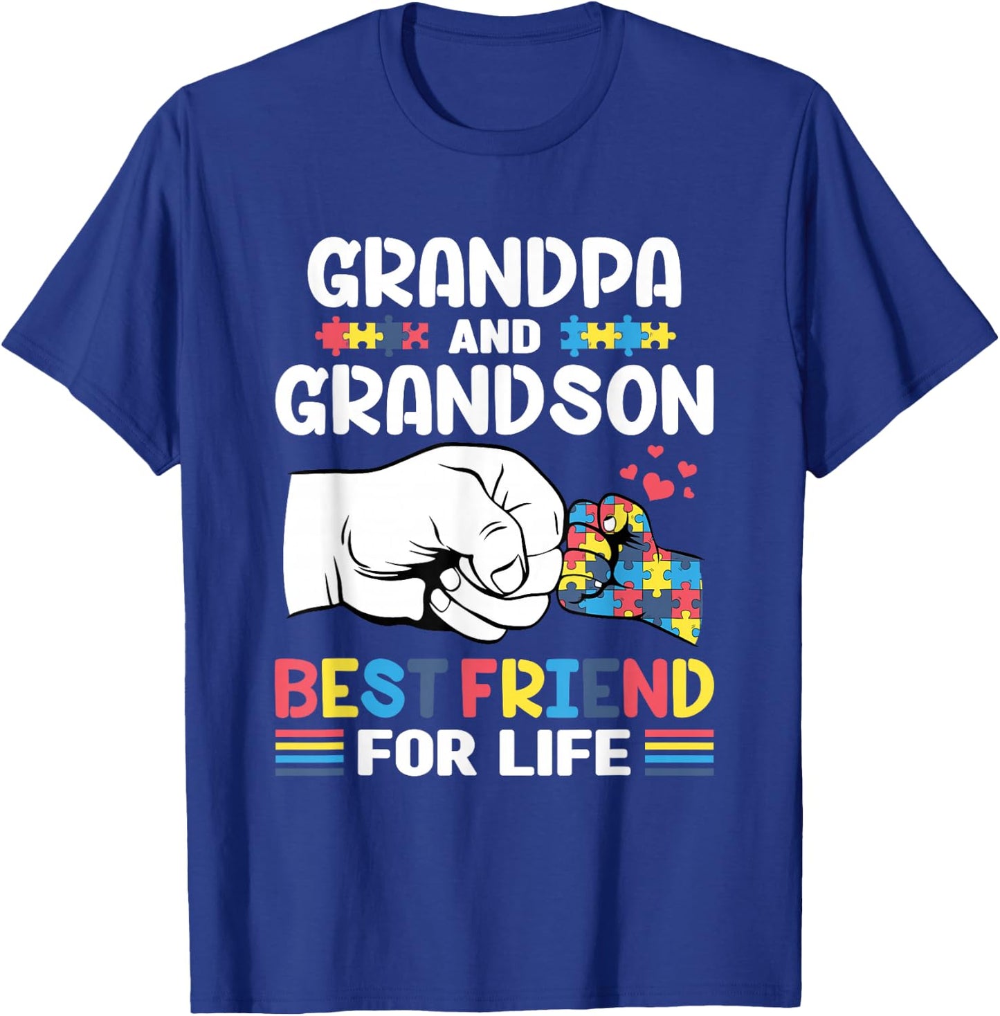 Proud Support Autism Grandpa And Grandson Autism Awareness T-Shirt - T-Shirt | Royal