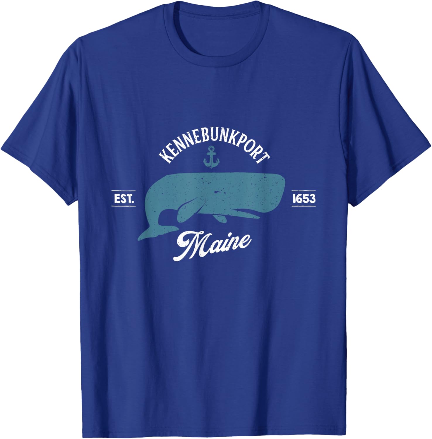 Vintage Ocean Whale Anchor Kennebunkport Maine Nautical T-Shirt - T-Shirt | Royal