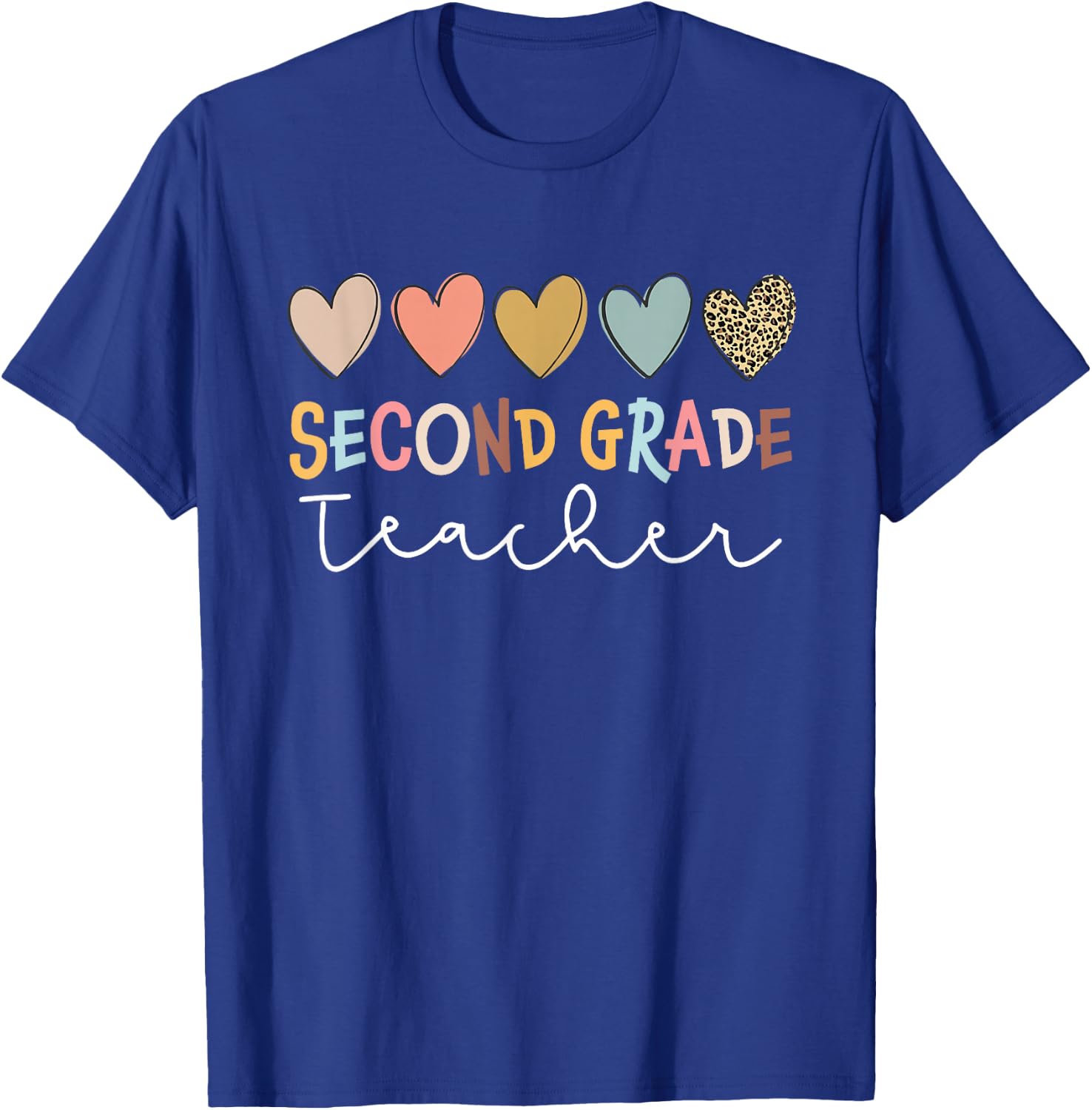 Cute Retro Heart Leopard Second Grade Teacher Back To School T-Shirt - T-Shirt | Royal