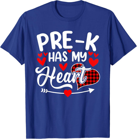 Pre-k Has My Heart Funny Valentine's Day Teacher Students Men Women Kids T-Shirt - T-Shirt | Royal