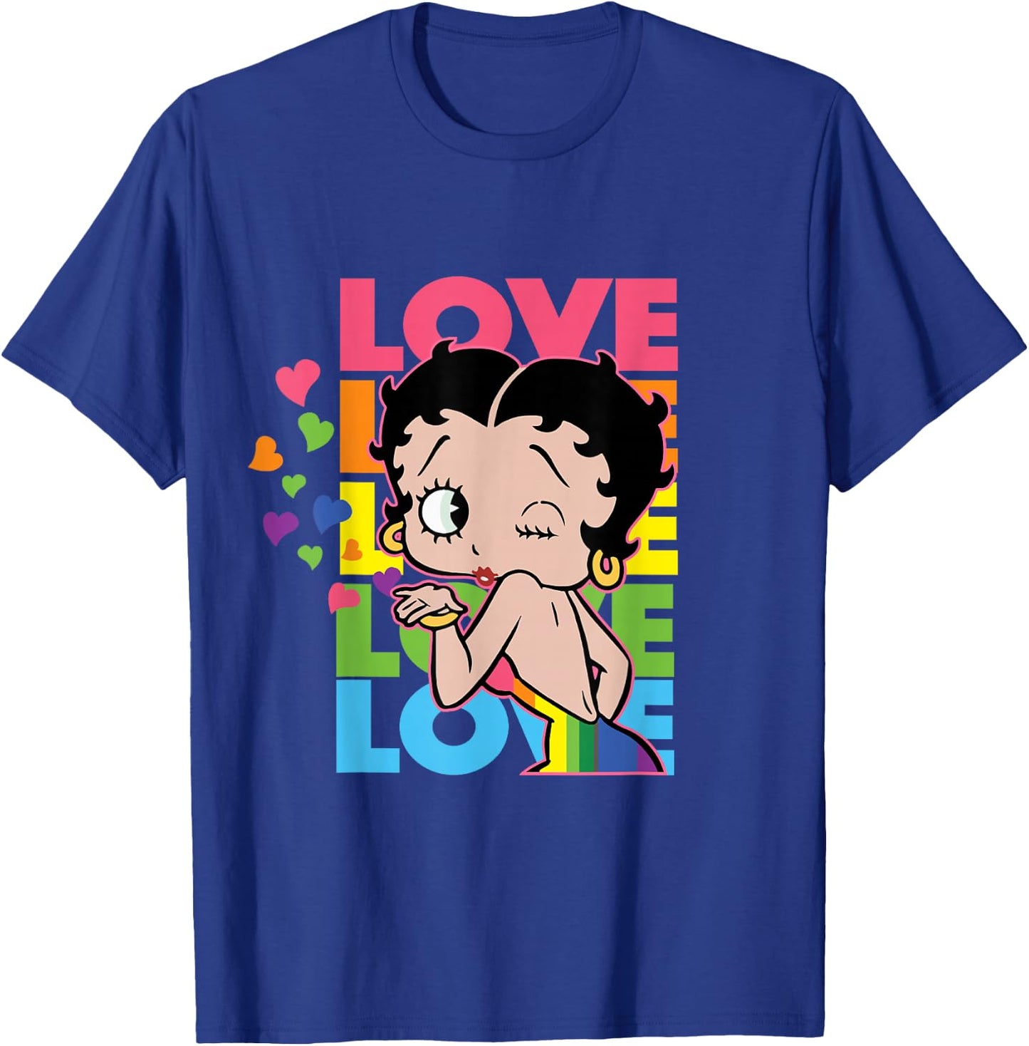 Betty Boop Valentine's Day Rainbow Love Text Stack T-Shirt - T-Shirt | Royal