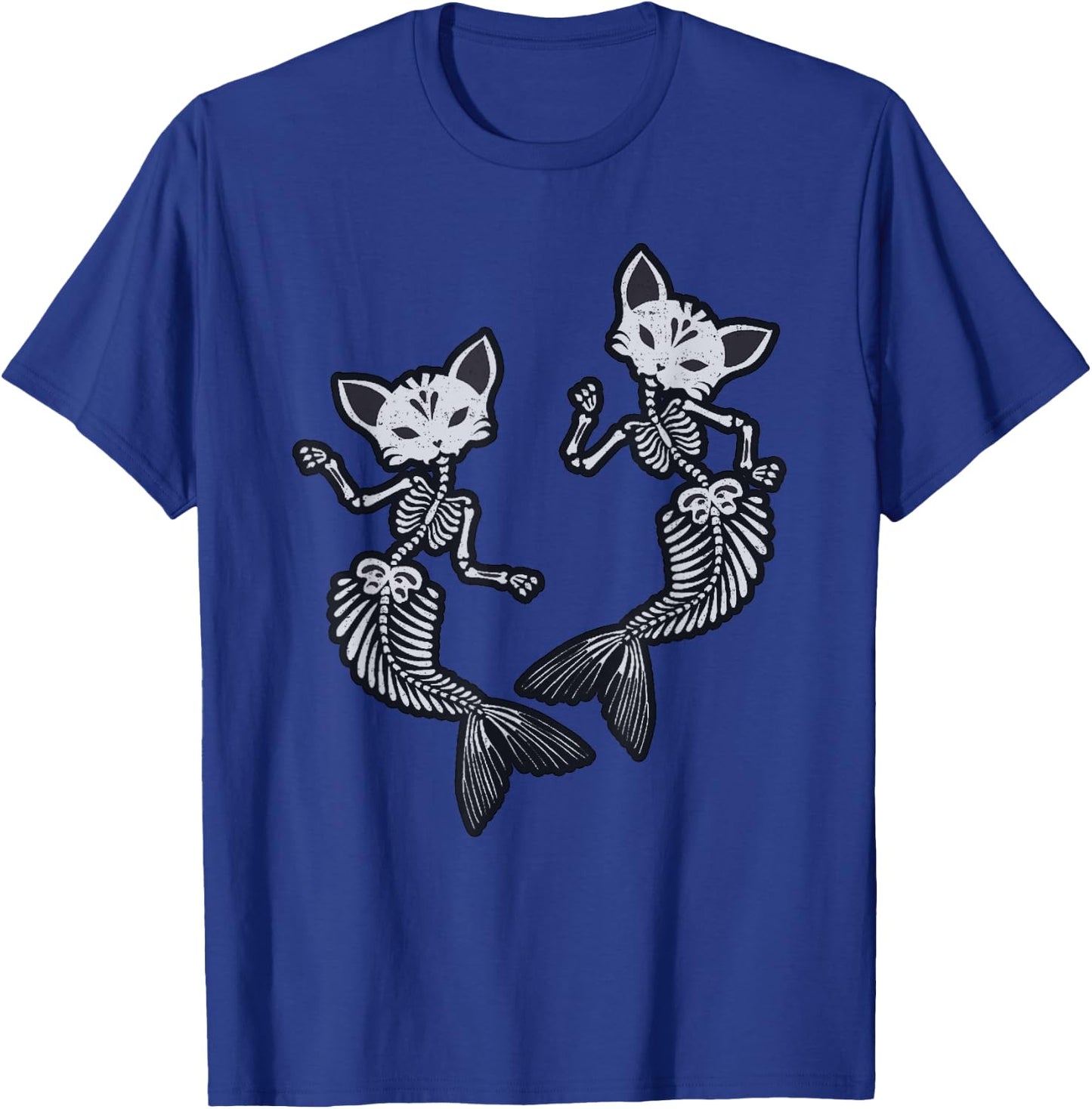 Kitty Cat Mermaid Skeleton Halloween Fantasy Men Women Kids T-Shirt - T-Shirt | Royal