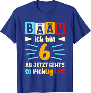 Children's with German Text "Ich bin jetzt 6th Birthday" [German Language], black T-Shirt - T-Shirt | Royal