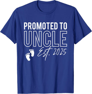 Promoted To Uncle Est. 2025 Baby Announcement New Uncle T-Shirt - T-Shirt | Royal