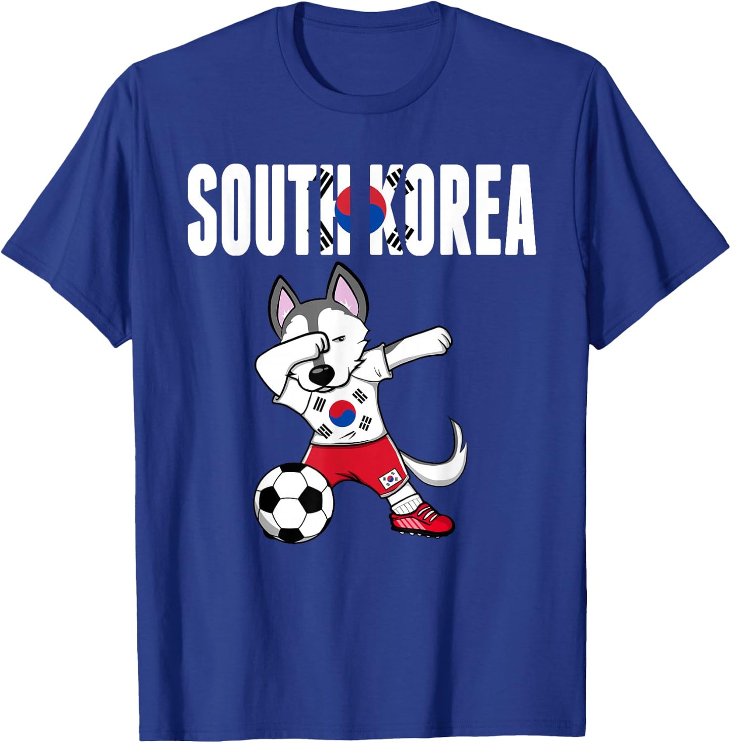 Dabbing Husky Dog South Korea Soccer Fans Jersey Korean Flag T-Shirt - T-Shirt | Royal