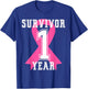 1 One Year Free Survivor Breast Cancer Awareness Pink Ribbon T-Shirt - T-Shirt | Royal