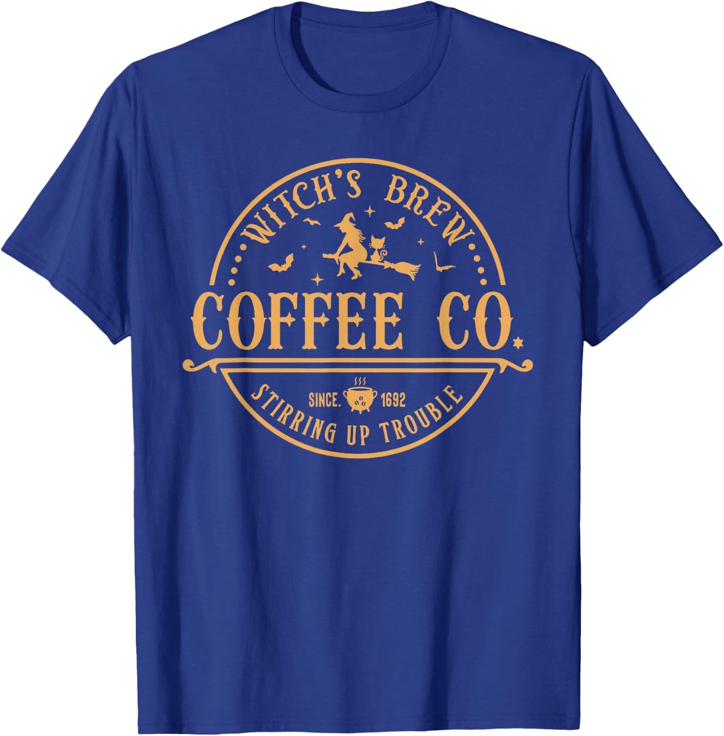 Witch's Brew Coffee Co Stirring Up Trouble Funny Halloween T-Shirt - T-Shirt | Royal