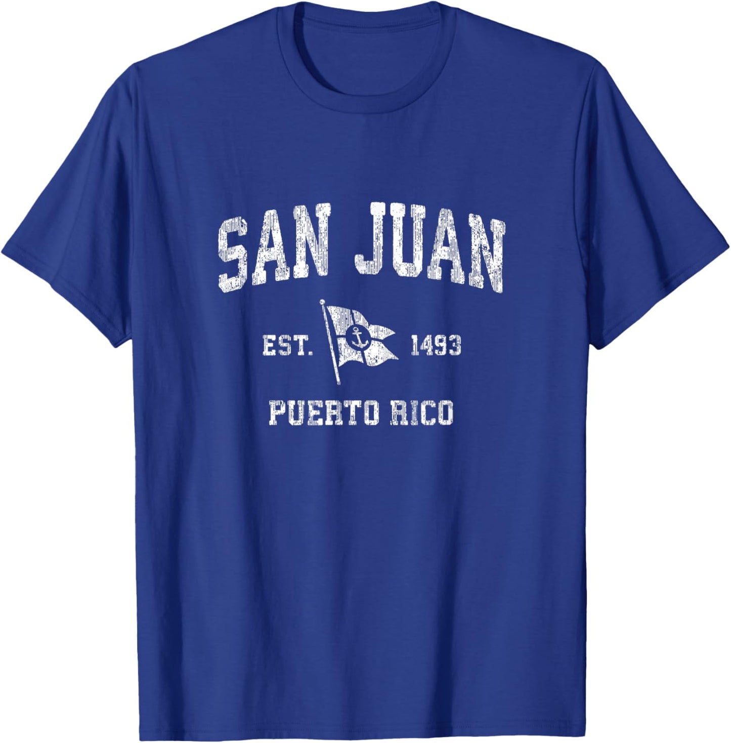 San Juan Puerto Rico Vintage Boat Anchor Flag Design T-Shirt - T-Shirt | Royal