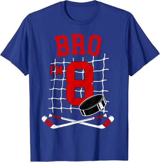 8th Birthday Boy Bro I’m 8 Year Old Hockey Player Bday T-Shirt - T-Shirt | Royal