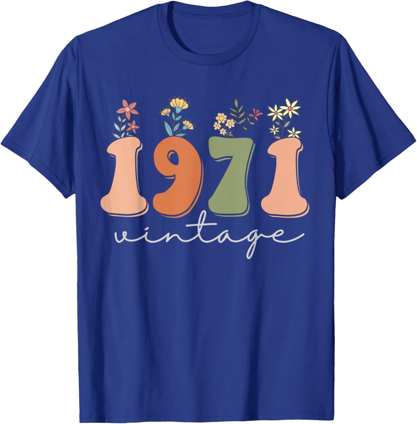Vintage 1971 Wildflowers 52 Years Old 52nd Birthday Women T-Shirt - T-Shirt | Royal