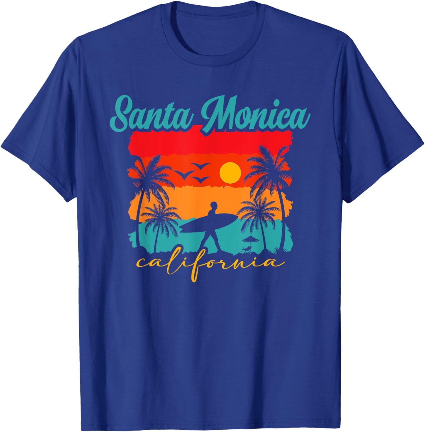 Santa Monica California Surfing Adventure , Black, S T-Shirt - T-Shirt | Royal