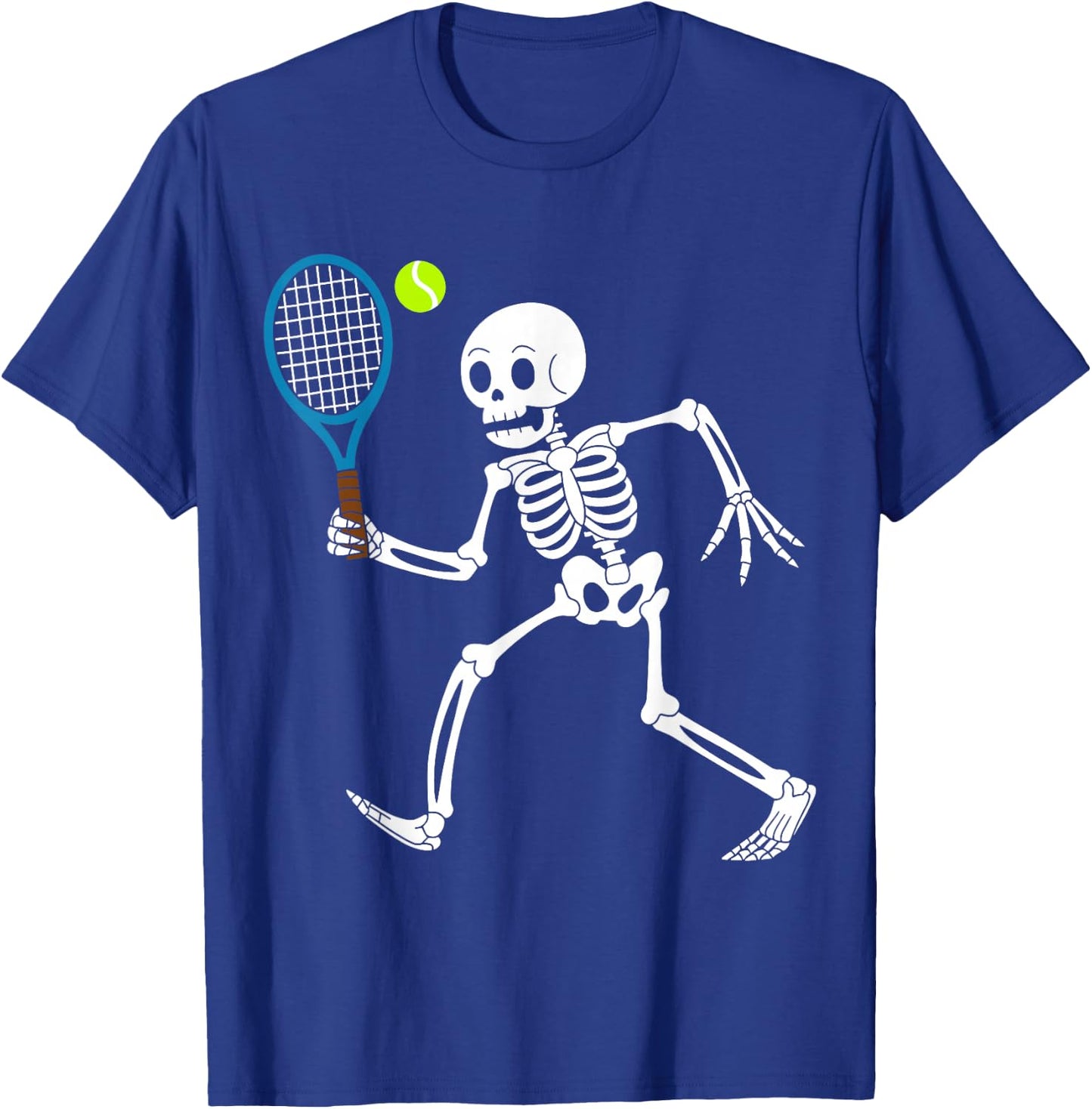Funny Skeleton Playing Tennis Lovers Spooky Halloween Player T-Shirt - T-Shirt | Royal