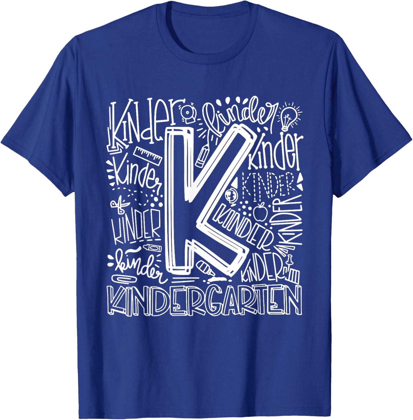 Kindergarten Typography Back To School First Day of School T-Shirt - T-Shirt | Royal