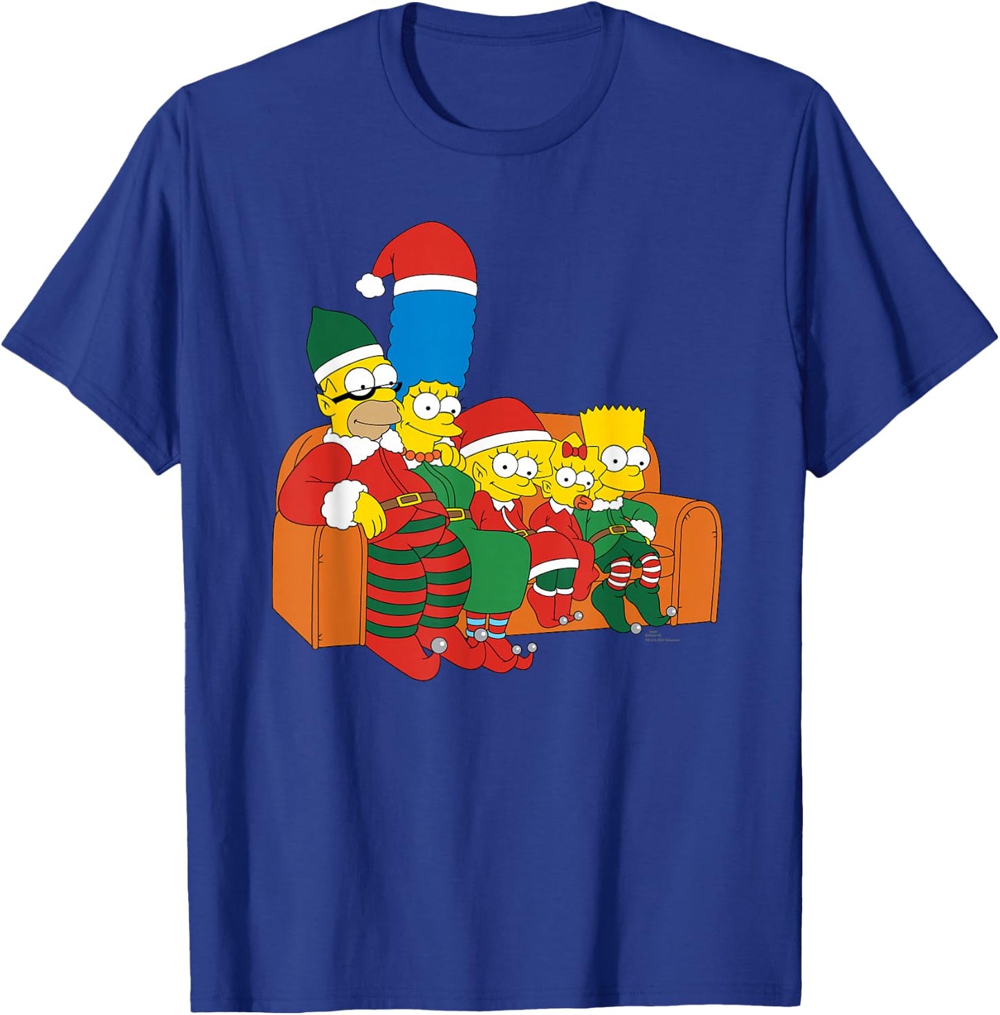 The Simpsons Holiday Family Christmas Elf Costumes Couch Gag , Black, S T-Shirt - T-Shirt | Royal
