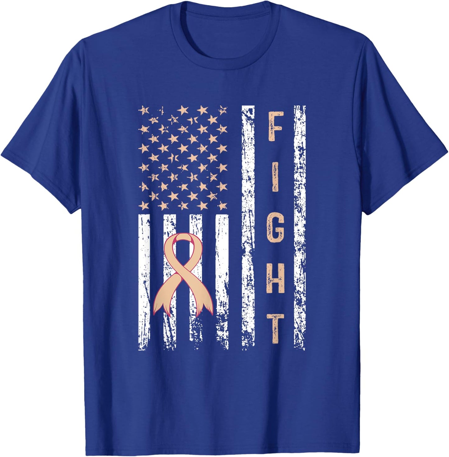 Uterine Cancer Fight Distressed US Flag Endometrial Warrior T-Shirt - T-Shirt | Royal