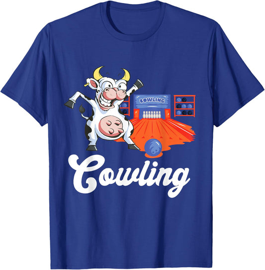 Funny Bowling Strike Cow Bowling Pin Bowling Ball Bowler T-Shirt - T-Shirt | Royal