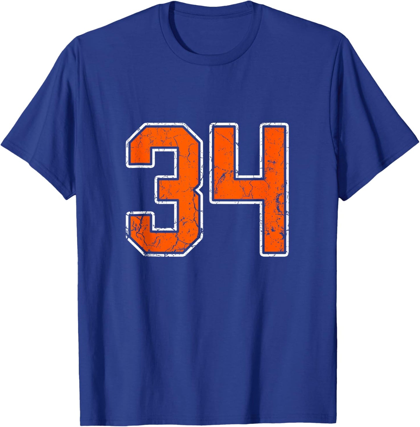 Distressed Orange White Number 34 Jersey Player Uniform #34 T-Shirt - T-Shirt | Royal