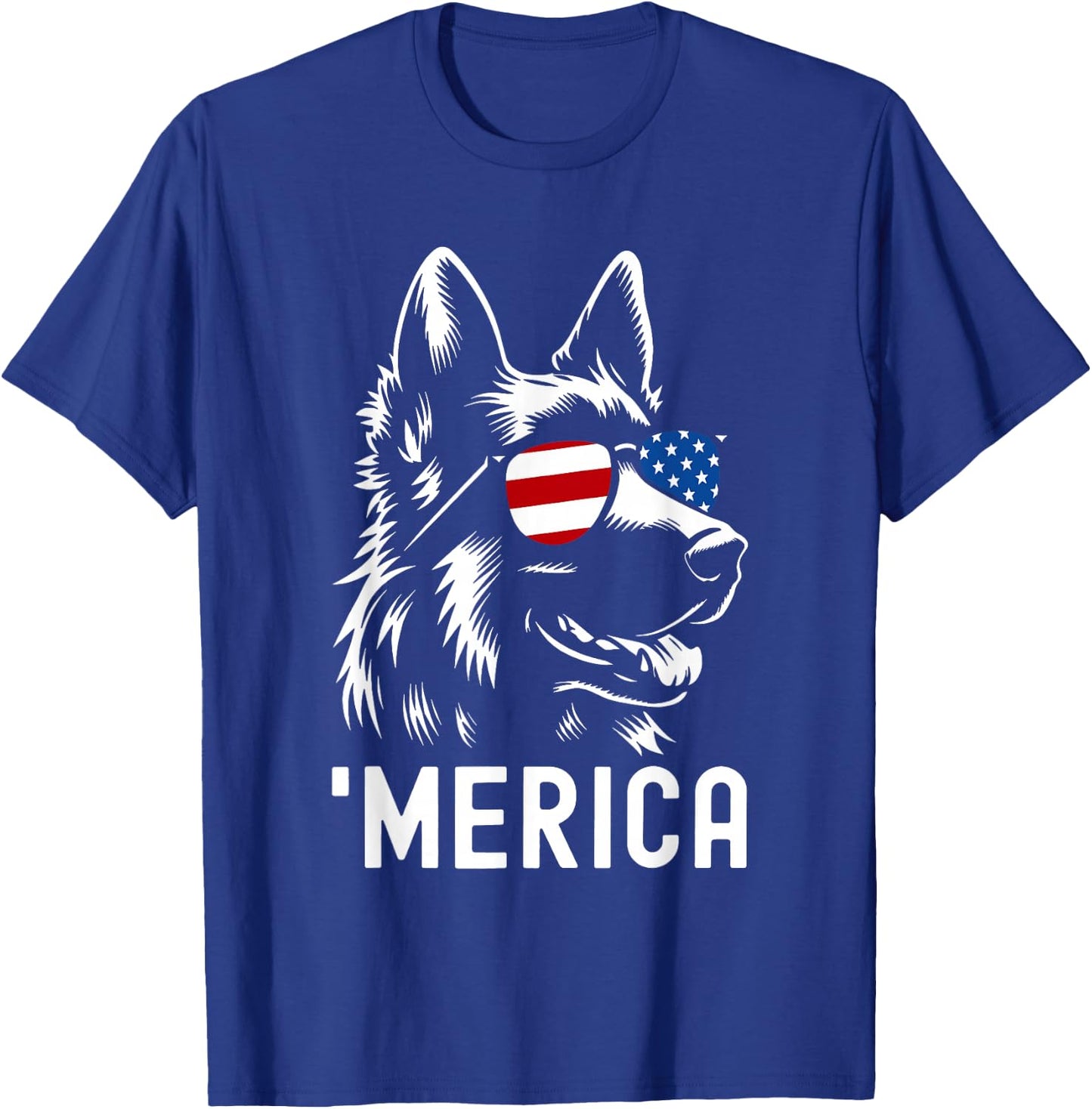 Merica German Shepherd American Flag Sunglasses Patriotic T-Shirt - T-Shirt | Royal